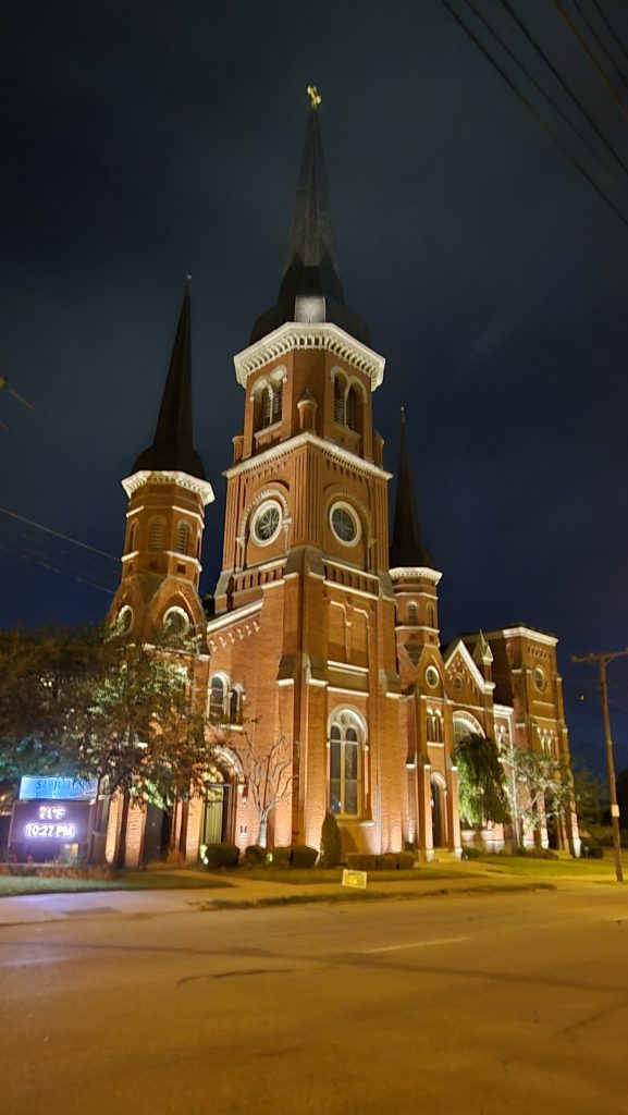 st johns lutheran at night